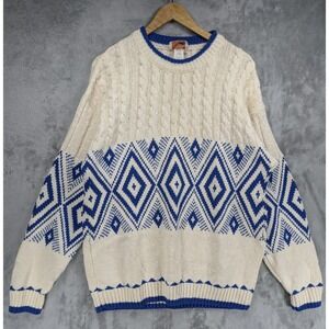 Vintage Fox Collection Sweater L Tall 100% Cotton USA Nordic Fisherman Geometric